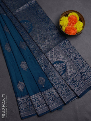 Peacock Blue Semi Soft Silk Saree