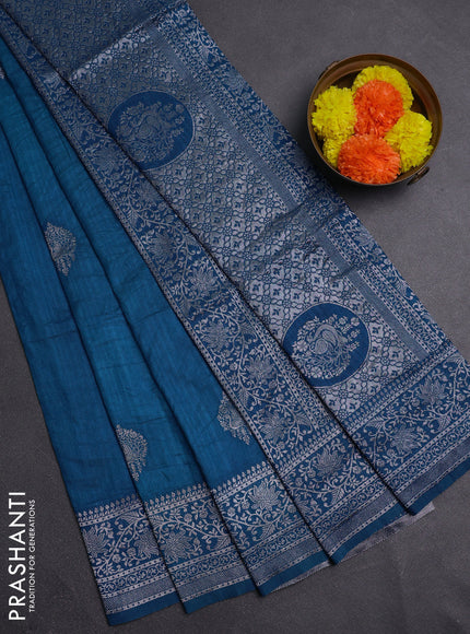 Peacock Blue Semi Soft Silk Saree