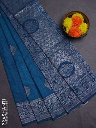 Peacock Blue Semi Soft Silk Saree