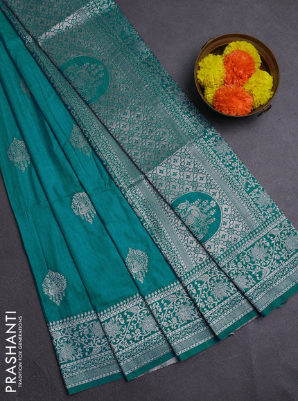Teal Green Semi Soft Silk Saree