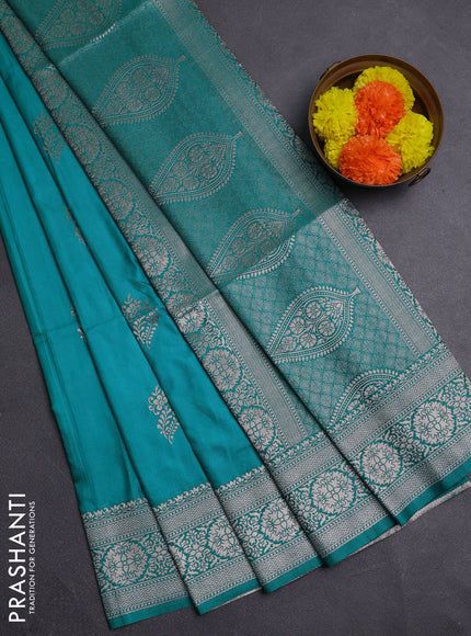 Teal Blue Semi Soft Silk Saree