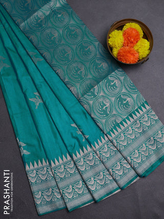 Teal Blue Semi Soft Silk Saree