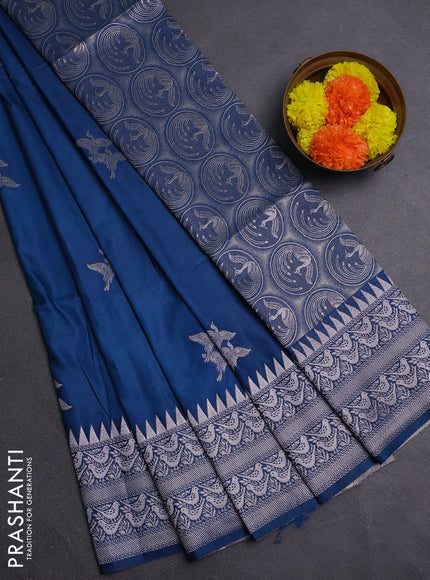 Peacock Blue Semi Soft Silk Saree