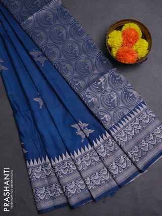 Peacock Blue Semi Soft Silk Saree