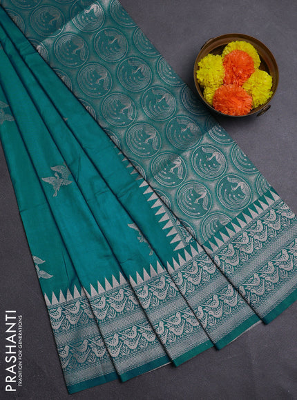 Teal Green Semi Soft Silk Saree