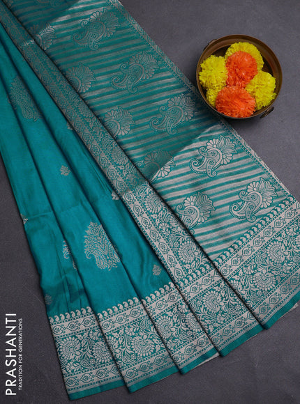 Teal Blue Semi Soft Silk Saree