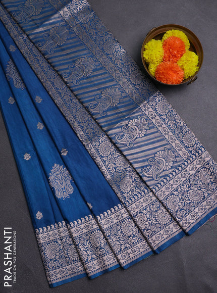 Peacock Blue Semi Soft Silk Saree