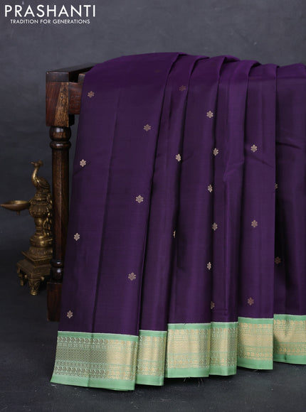 Violet & Pastel Green Pure Kanchipuram Silk - Buttas
