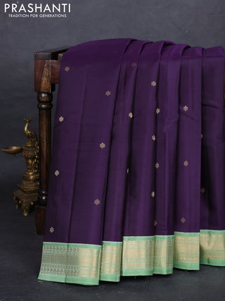 Violet & Pastel Green Pure Kanchipuram Silk - Buttas
