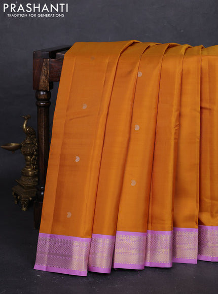 Mustard Yellow & Lavender Pure Kanchipuram Silk - Buttas