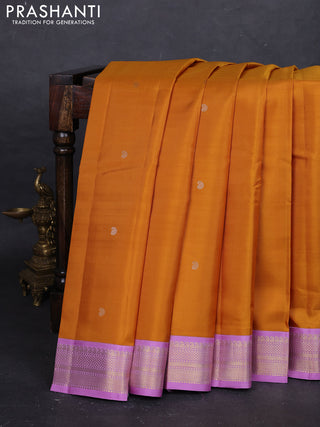 Mustard Yellow & Lavender Pure Kanchipuram Silk - Buttas