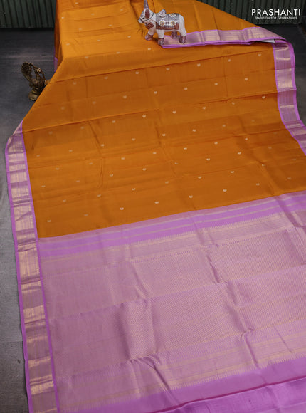 Mustard Yellow & Lavender Pure Kanchipuram Silk - Buttas