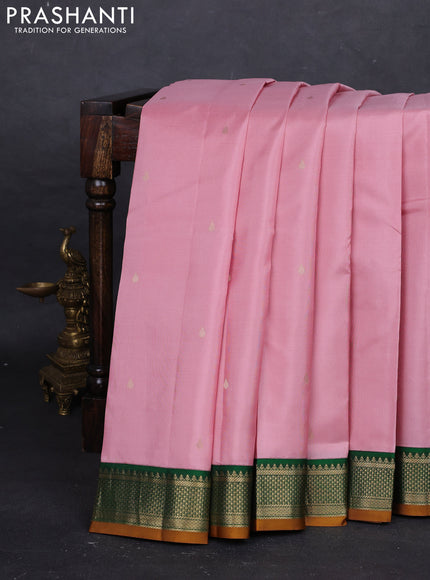 Peach Pink & Green Pure Kanchipuram Silk - Buttas