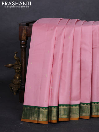 Peach Pink & Green Pure Kanchipuram Silk - Buttas
