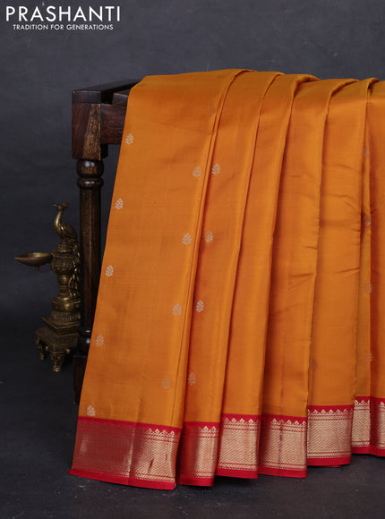 Mustard Yellow & Red Pure Kanchipuram Silk - Buttas