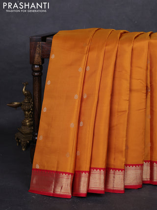 Mustard Yellow & Red Pure Kanchipuram Silk - Buttas