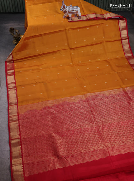 Mustard Yellow & Red Pure Kanchipuram Silk - Buttas