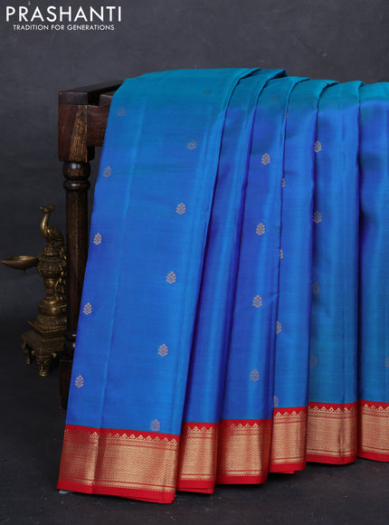 Blue & Red Pure Kanchipuram Silk - Buttas