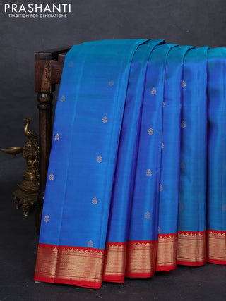 Blue & Red Pure Kanchipuram Silk - Buttas