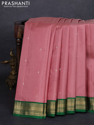 Peach & Green Pure Kanchipuram Silk - Buttas