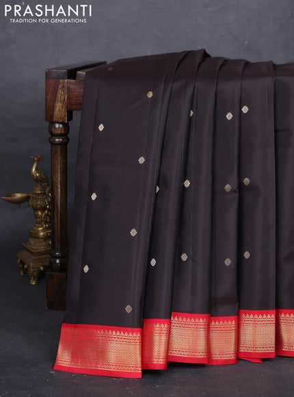 Coffee Brown & Red Pure Kanchipuram Silk - Buttas