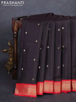 Coffee Brown & Red Pure Kanchipuram Silk - Buttas