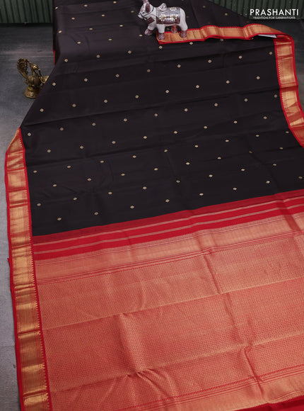 Coffee Brown & Red Pure Kanchipuram Silk - Buttas