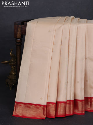 Cream & Red Pure Kanchipuram Silk - Buttas