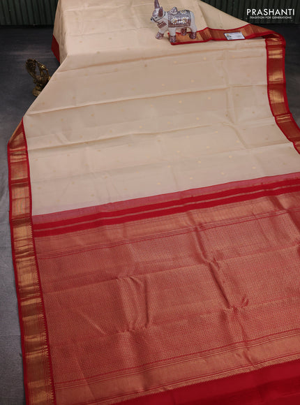 Cream & Red Pure Kanchipuram Silk - Buttas