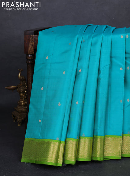 Teal Blue & Green Pure Kanchipuram Silk - Buttas
