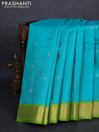Teal Blue & Green Pure Kanchipuram Silk - Buttas