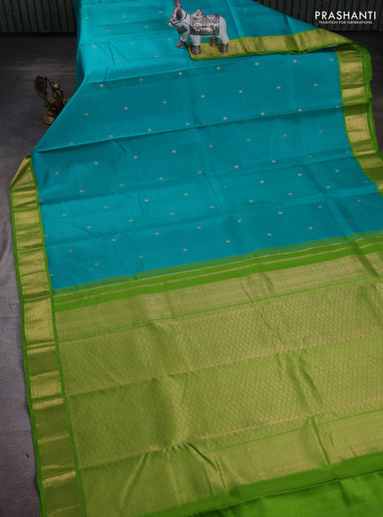 Teal Blue & Green Pure Kanchipuram Silk - Buttas