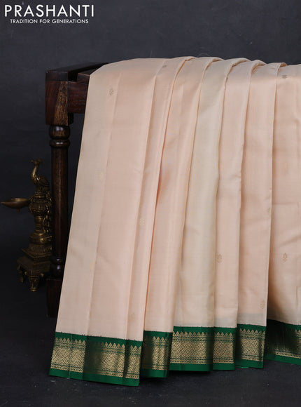 Cream & Green Pure Kanchipuram Silk - Buttas