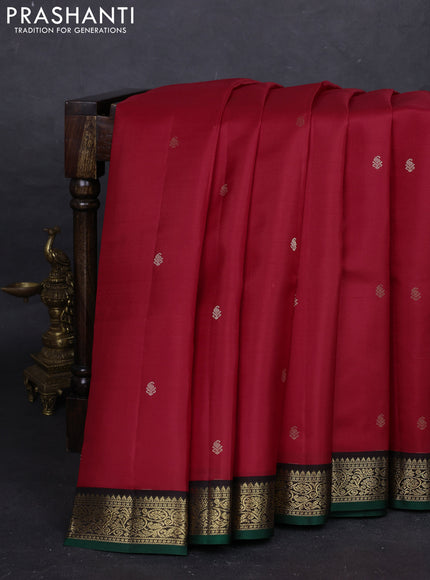 Red & Coffee Brown Pure Kanchipuram Silk - Buttas