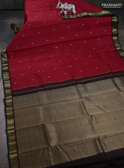 Red & Coffee Brown Pure Kanchipuram Silk - Buttas