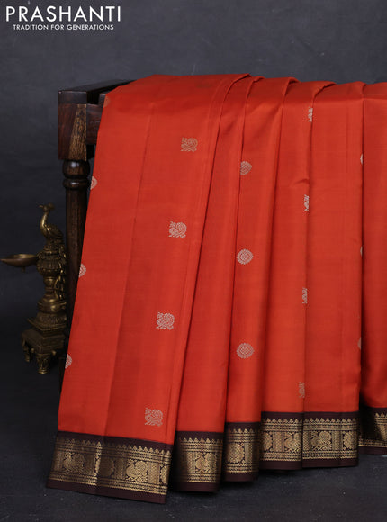 Rust & Coffee Brown Pure Kanchipuram Silk - Buttas