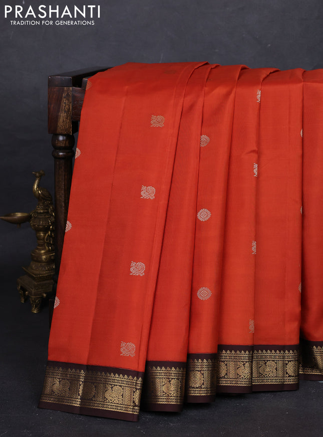 Rust & Coffee Brown Pure Kanchipuram Silk - Buttas