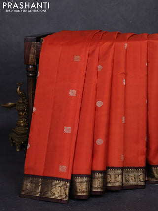 Rust & Coffee Brown Pure Kanchipuram Silk - Buttas