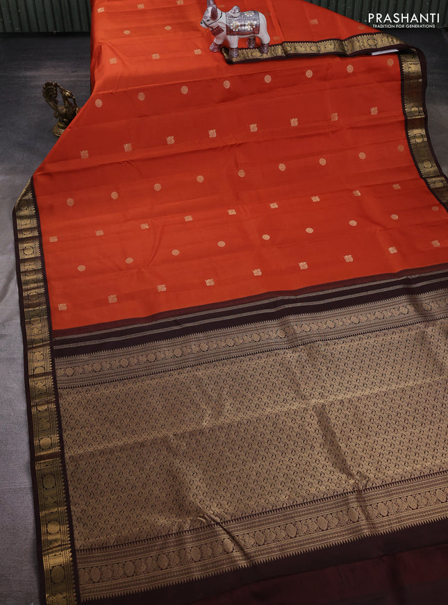 Rust & Coffee Brown Pure Kanchipuram Silk - Buttas