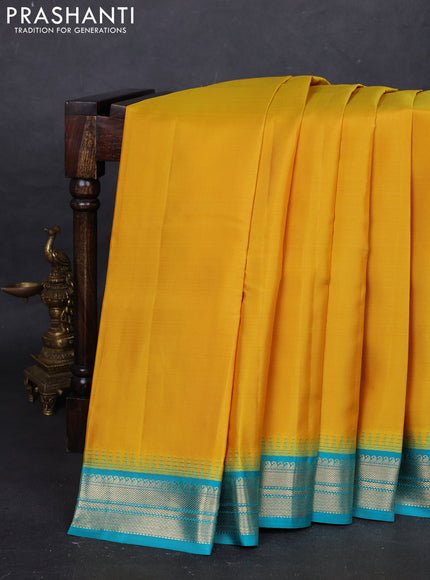Yellow & Teal Blue Pure Kanchipuram Silk - Buttas