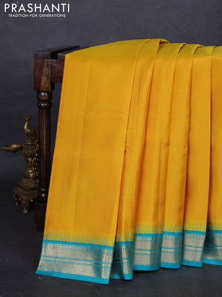 Yellow & Teal Blue Pure Kanchipuram Silk - Buttas