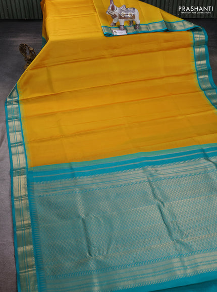 Yellow & Teal Blue Pure Kanchipuram Silk - Buttas