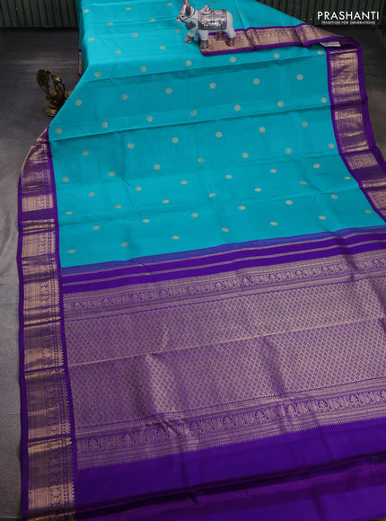 Teal Blue & Violet Pure Kanchipuram Silk - Buttas