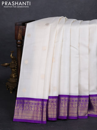 Off White & Violet Pure Kanchipuram Silk - Buttas