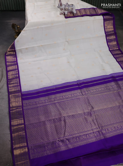Off White & Violet Pure Kanchipuram Silk - Buttas