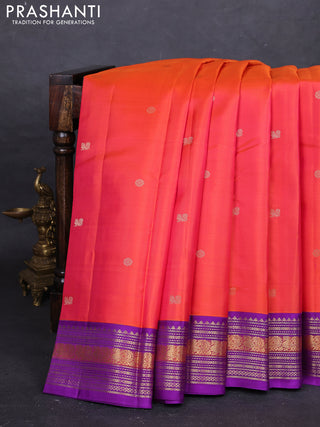 Orange & Purple Pure Kanchipuram Silk - Buttas