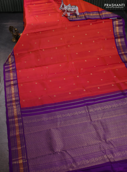 Orange & Purple Pure Kanchipuram Silk - Buttas
