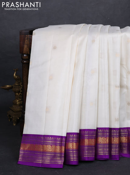 Off White & Violet Pure Kanchipuram Silk - Buttas