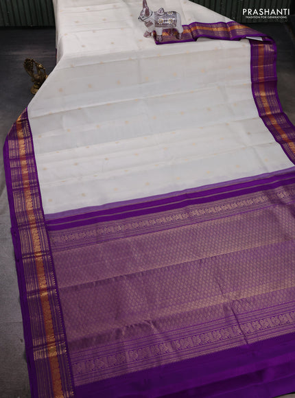Off White & Violet Pure Kanchipuram Silk - Buttas