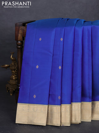 Blue & Pastel Green Pure Kanchipuram Silk - Buttas